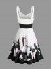 Sweetheart Neck Plum Blossom Print Ruched Bust Tank Belt Dress -  