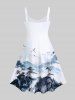 Plus Size Ink Painting Crane Mountain Print Backless A Line Tank Dress -  