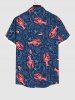 Plus Size Crayfish Starfish Wheat Head Print Hawaii Sea Creatures Button Pocket Shirt For Men -  