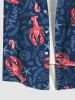 Plus Size Crayfish Starfish Wheat Head Print Hawaii Sea Creatures Button Pocket Shirt For Men -  