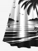 Plus Size Ink Painting Coconut Tree Sun Sea Bird Print Crisscross Cold Shoulder Hawaii Dress -  