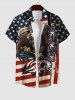 Plus Size Patriotic American Flag Eagle Lace Up 3D Print Buttons Pocket Shirt For Men -  