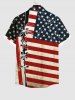 Plus Size Patriotic American Flag Eagle Lace Up 3D Print Buttons Pocket Shirt For Men -  