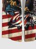 Plus Size Patriotic American Flag Eagle Lace Up 3D Print Buttons Pocket Shirt For Men -  
