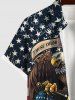 Plus Size Patriotic American Flag Eagle Lace Up 3D Print Buttons Pocket Shirt For Men -  