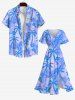 Robe Hawaii Fendue Fleur et Arbre de Noix de Coco Imprimés de Grande Taille - Bleu profond XS