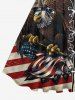 Plus Size Patriotic American Flag Eagle Lace Up 3D Print 1950s Vintage Dress -  