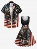 Plus Size Patriotic American Flag Eagle Lace Up 3D Print 1950s Vintage Dress -  