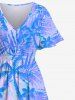 Plus Size Coconut Tree Flowers Print Split Hawaii Dress -  