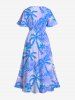 Robe Hawaii Fendue Fleur et Arbre de Noix de Coco Imprimés de Grande Taille - Bleu profond 5X