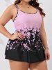 Plus Size Flowers Ombre Colorblock Print Boyleg Tankini Swimsuit -  