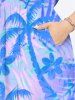 Robe Hawaii Fendue Fleur et Arbre de Noix de Coco Imprimés de Grande Taille - Bleu profond 5X