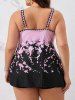 Plus Size Flowers Ombre Colorblock Print Boyleg Tankini Swimsuit -  