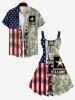 Plus Size American Flag Camouflage 3D Lace Up Print Backless A Line Tank Dress -  
