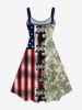 Plus Size American Flag Camouflage 3D Lace Up Print Backless A Line Tank Dress -  