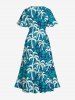Plus Size Coconut Tree Print Hawaii Split Pocket A Line Dress -  