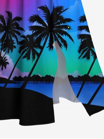 Plus Size Coconut Tree Moon Pattern Ombre Print Split Hawaii Dress