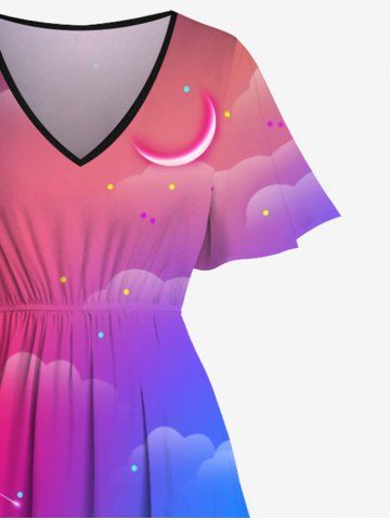 Plus Size Coconut Tree Moon Pattern Ombre Print Split Hawaii Dress
