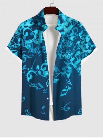 Plus Size Ombre Music Symbol Print Button Pocket Shirt For Men - MULTI-A - S