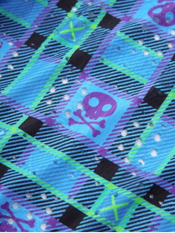 Plus Size Plaid Skulls Print Lace Trim Twist Cut Out Asymmetrical Tank Top