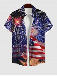 Plus Size Patriotic American Flag Firework Print Button Pocket Shirt For Men -  