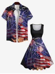 Patriotic American Flag Firework Print Plus Size Matching Outfit For Couples -  