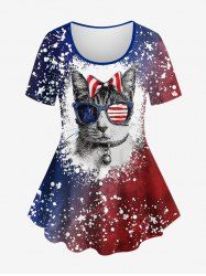 Plus Size Cat Bowknot Glasses Painting Splatter Print Ombre T-shirt -  