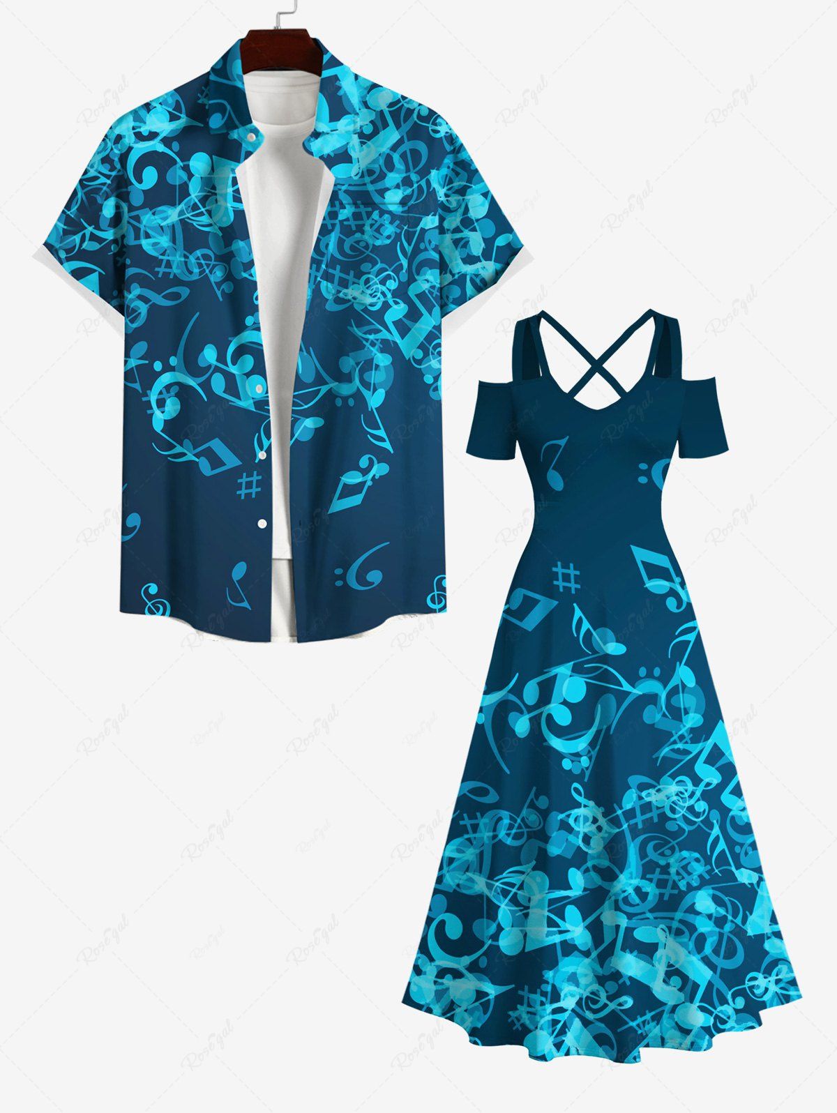 Unique Ombre Music Symbol Print Plus Size Matching Set For Couples  