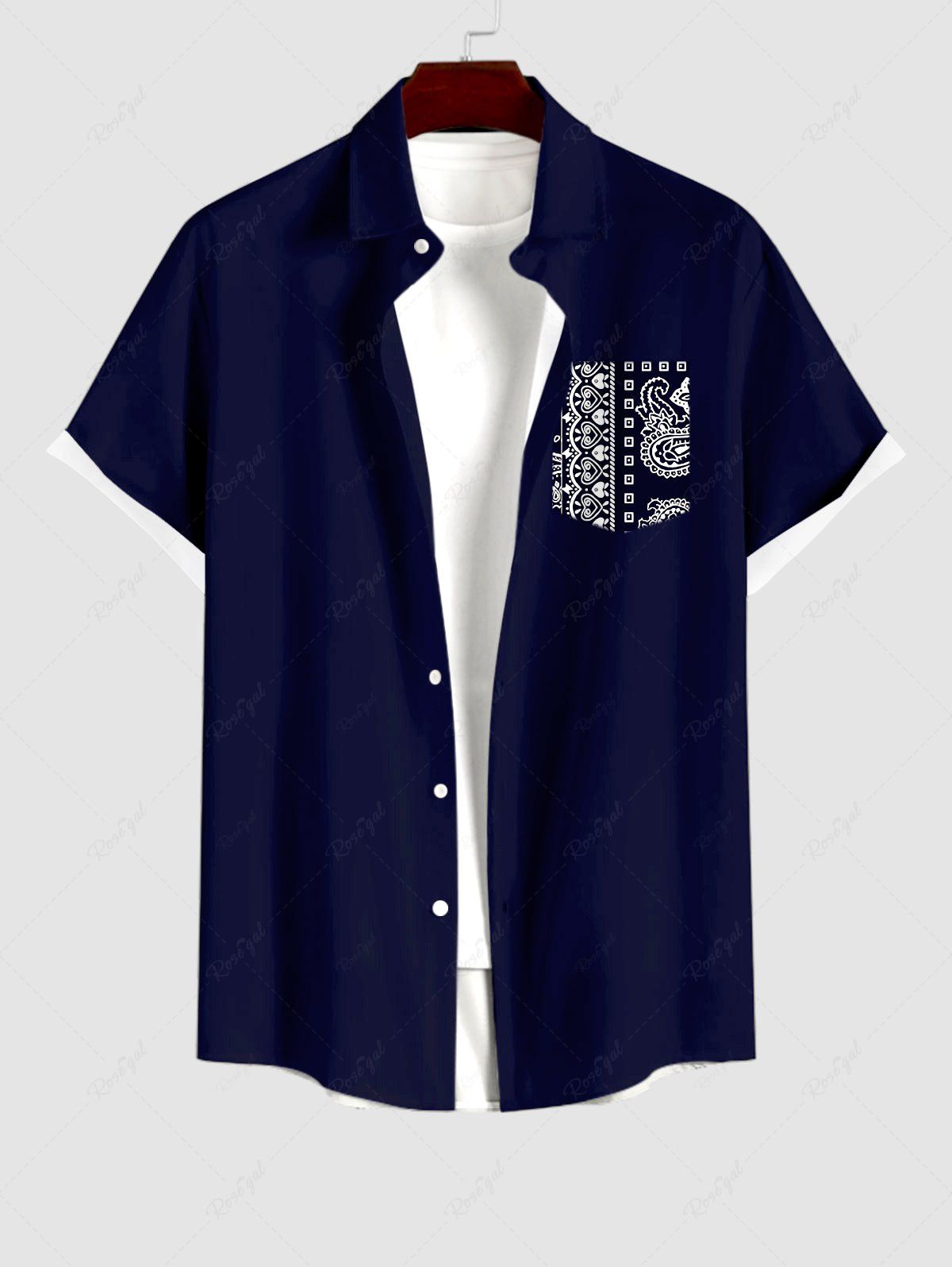 Chemise à Motif Paisley à Poche Grande Taille pour Homme Noir 2XL