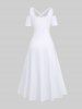 Robe Mi-longue Croisée Oiseau Arbre Noix de Coco Océan Imprimé de Grande Taille - Blanc XXS
