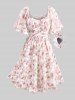 Plus Size Tie Dye Flowers Leaf Print Ruched Cinched Pockets Milkmaid Dress -  