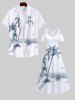 Plus Size Coconut Tree Sea Boat Bird Print Crisscross Cold Shoulder Hawaii Midi Dress -  