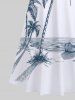 Plus Size Coconut Tree Sea Boat Bird Print Crisscross Cold Shoulder Hawaii Midi Dress -  