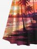 Plus Size Cold Shoulder Coconut Tree Sea Beach Dusk Print Hawaii Crisscross A Line Dress -  