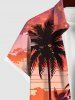 Chemise Boutonnée Imprimé Cocotier Derrière la Plage Grande Taille avec Poche - Rouge S