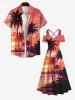 Robe Couverte de Plage Croisée Arbre Noix de Coco et Mer Imprimés à Epaule Dénudée de Grande Taille - Rouge 1X