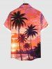 Plus Size Coconut Tree Sea Beach Dusk Print Hawaii Button Pocket Shirt For Men -  
