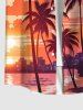 Plus Size Coconut Tree Sea Beach Dusk Print Hawaii Button Pocket Shirt For Men -  