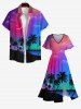 Plus Size Coconut Tree Moon Pattern Ombre Print Split Hawaii Dress -  