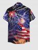 Chemise Boutonnée Drapeau Américain Feu D'Artificiel Imprimé avec Poche de Grande Taille pour Homme - Multi-A L