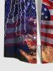 Plus Size Patriotic American Flag Firework Print Button Pocket Shirt For Men -  