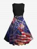 Plus Size Patriotic American Flag Firework Print 1950s Vintage Dress -  
