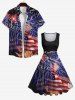 Plus Size Patriotic American Flag Firework Print 1950s Vintage Dress -  