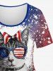 Plus Size Cat Bowknot Glasses Painting Splatter Print Ombre T-shirt -  