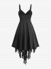 Robe Asymétrique Ligne A à Bretelle Ajustable Fleurie Imprimée de Grande Taille à Lacets - Noir 5x | US 30-32