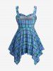 Plus Size Plaid Skulls Print Lace Trim Twist Cut Out Asymmetrical Tank Top -  