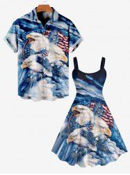 Eagle Cloud American Flag Printed Plus Size Matching Set For Couples -  