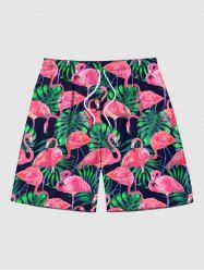 Men's Palm Leaf Flamingo Print Pocket Hawaii Beach Shorts -  