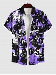 Plus Size Letters Tie Dye Print Button Pocket Shirt For Men -  