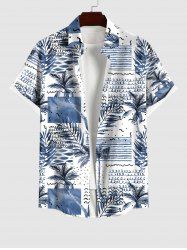 Plus Size Coconut Tree Colorblock Scarf Graphic Print Hawaii Button Pocket Shirt For Men -  